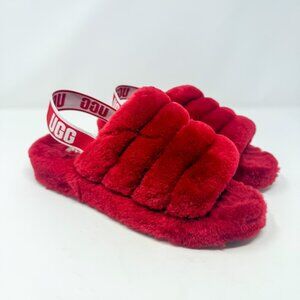 UGG Fluff Yeah Slide Women's 10 Red Ribbon Slingback Shoes Slippers Sheepskin